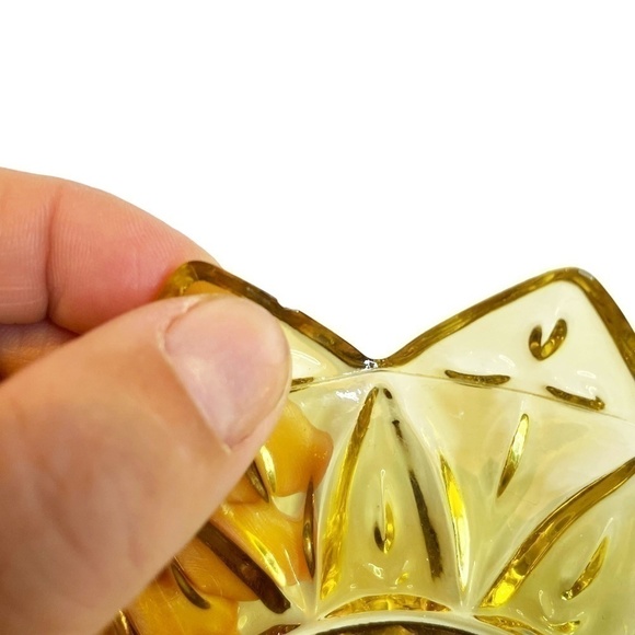 Yellow Amber Federal Glass Daisy Petal Pattern Sunflower Snack Cake Plates - Picture 7 of 7